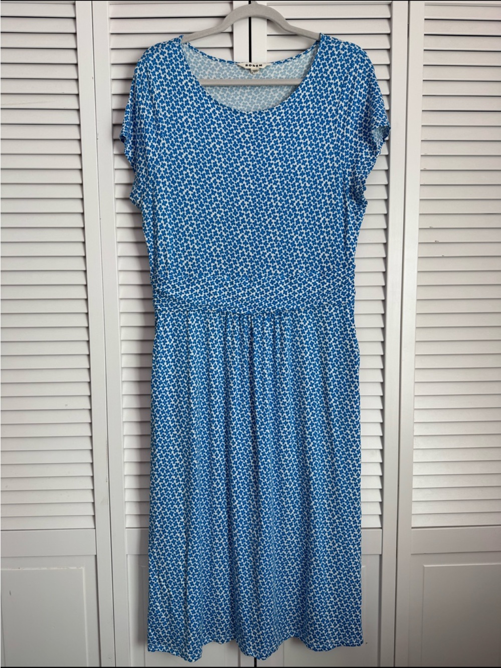 Boden Amelie Jersey Knee Length Dress Short Sleeve Green Tambourine Shells 14L - Picture 12 of 12